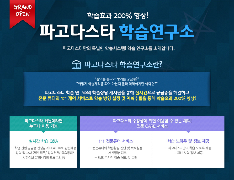학습효과 200% 향상! 파고다인강 학습연구소 파고다인강만의 특별한 학습시스템! 학습 연구소를 소개합니다.